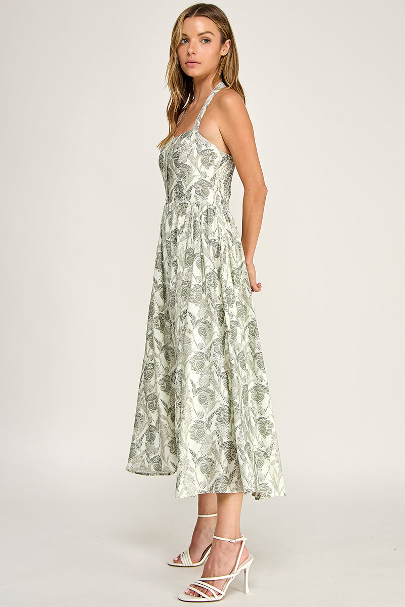 D5713 Floral Halter Midi Dress