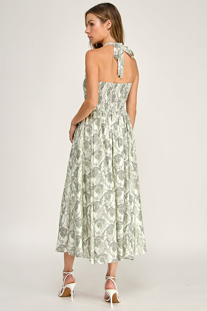 D5713 Floral Halter Midi Dress