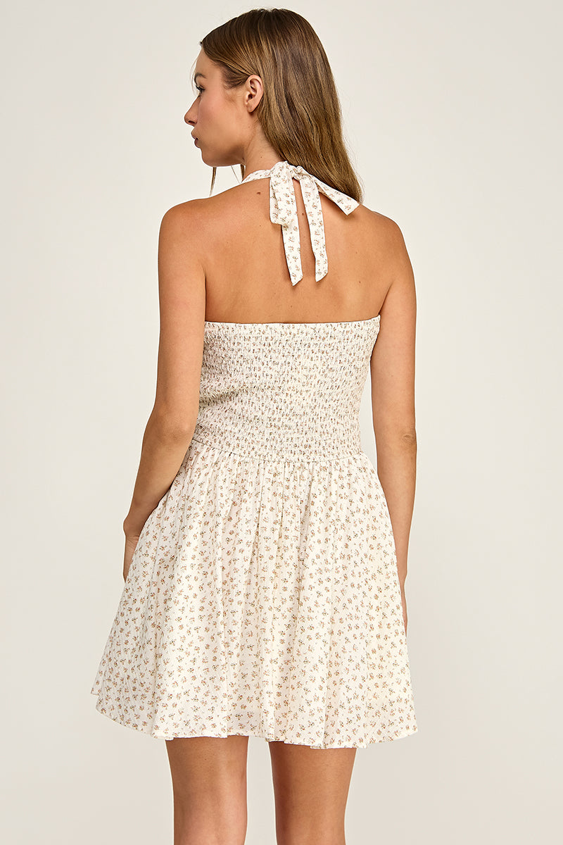 D5536-4 Ditsy Floral Halter Mini Dress