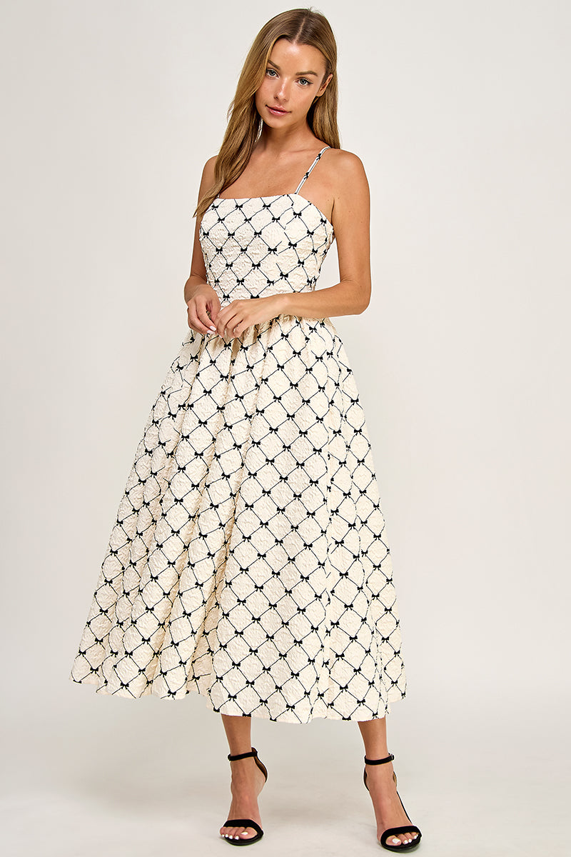 D5778-2 Bow Print Square Neck Maxi Dress