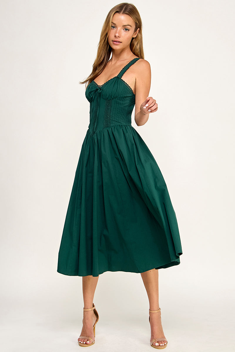 D5572 Lace Detail Smocked Midi Dress