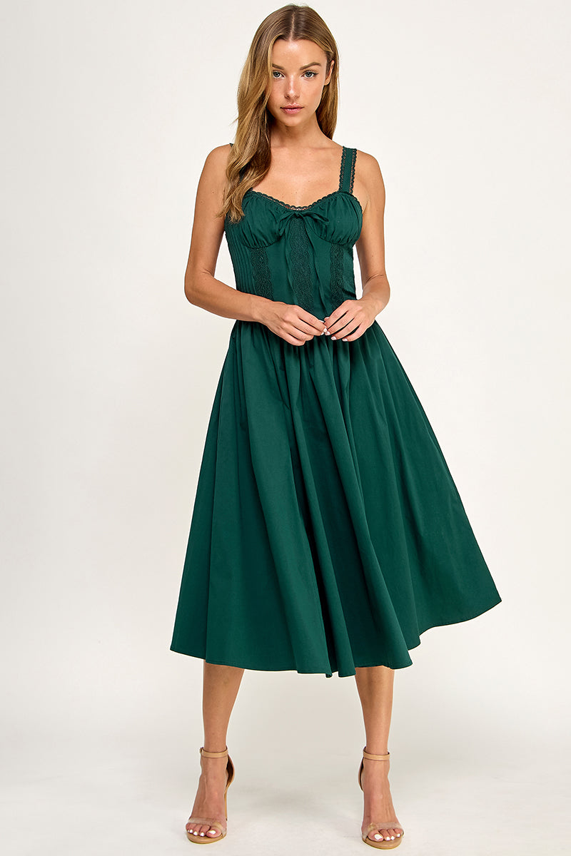 D5572 Lace Detail Smocked Midi Dress