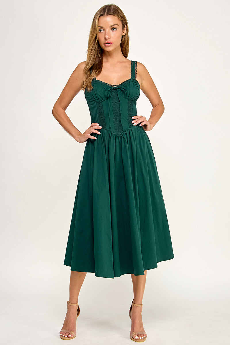 D5572 Lace Detail Smocked Midi Dress