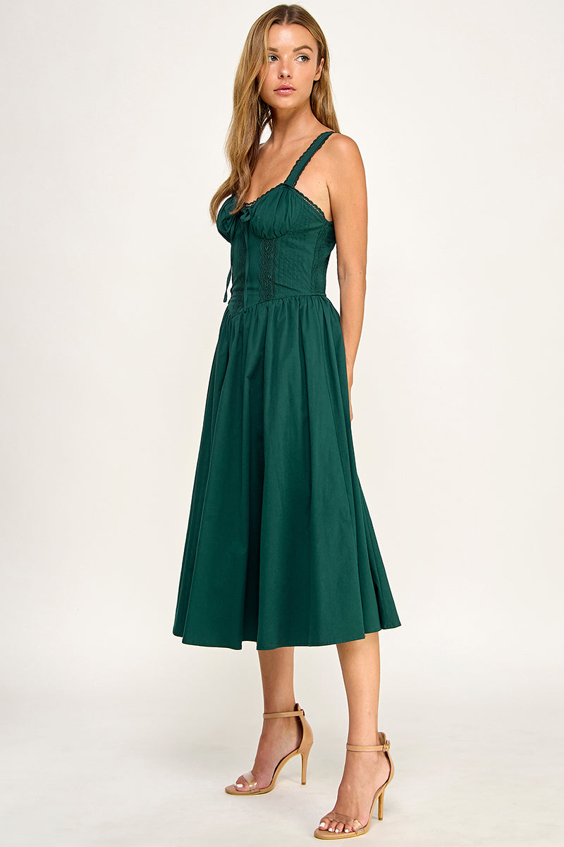 D5572 Lace Detail Smocked Midi Dress