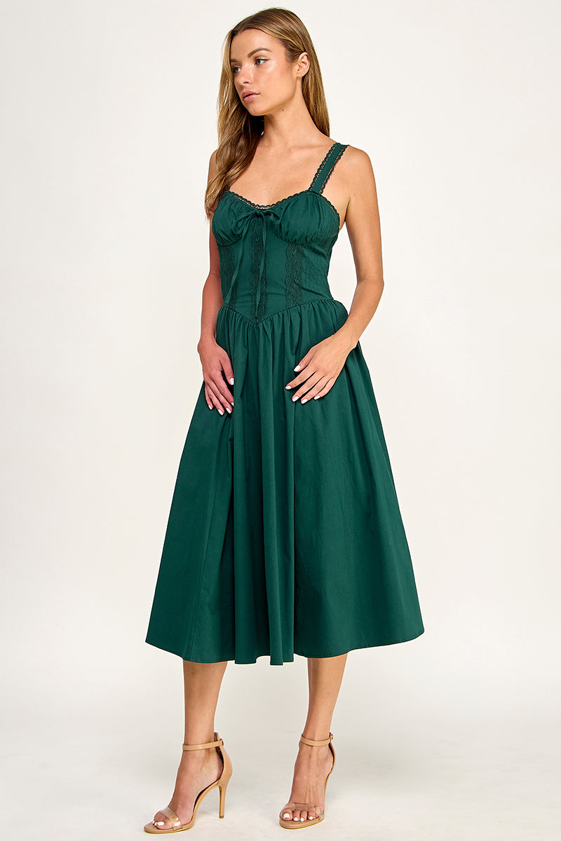 D5572 Lace Detail Smocked Midi Dress