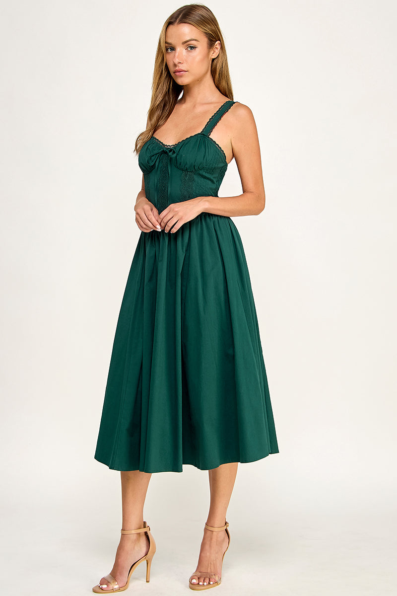 D5572 Lace Detail Smocked Midi Dress