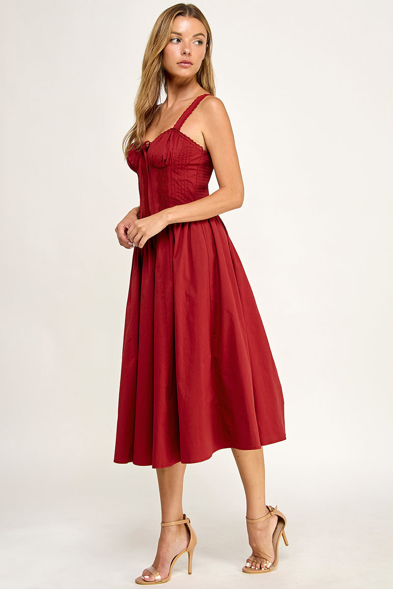 D5572 Lace Detail Smocked Midi Dress