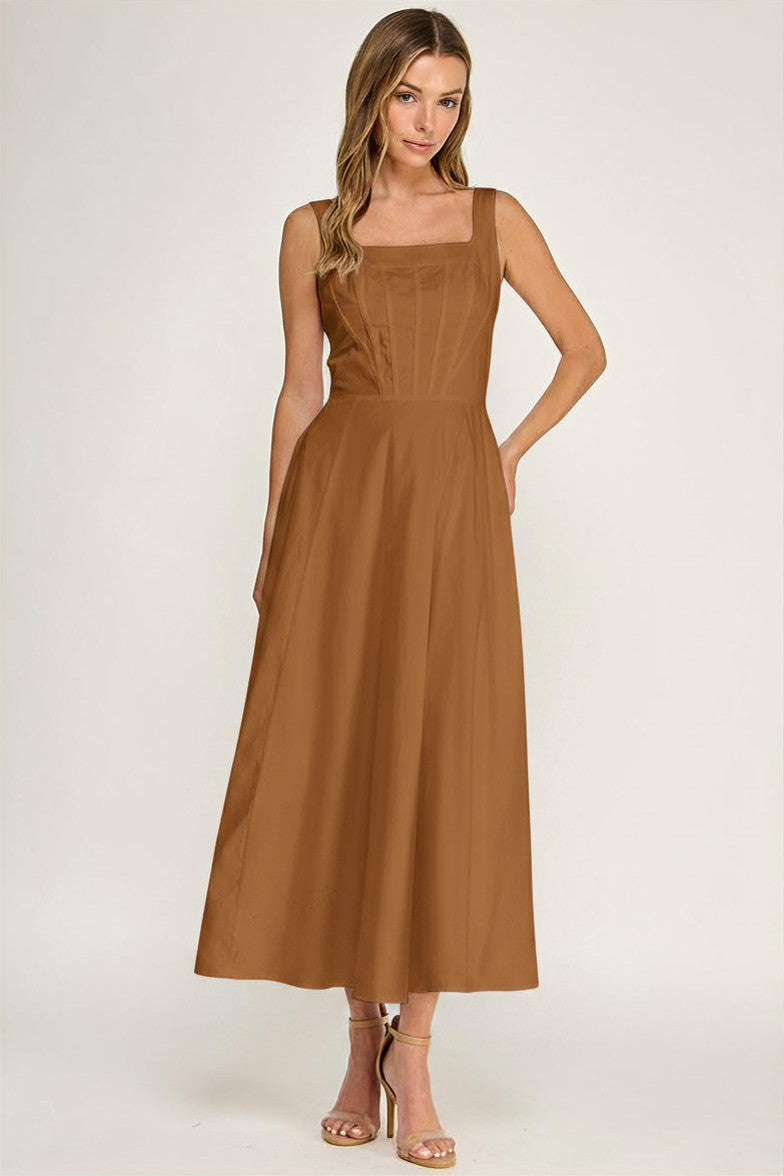 D5780 Corset Bodice Fit & Flare Midi Dress