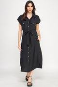 D5266-1 Front Tied Buttoned Short Sleeve Dress