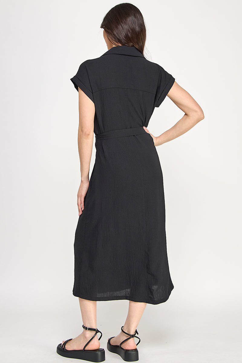 D5266-1 Front Tied Buttoned Short Sleeve Dress