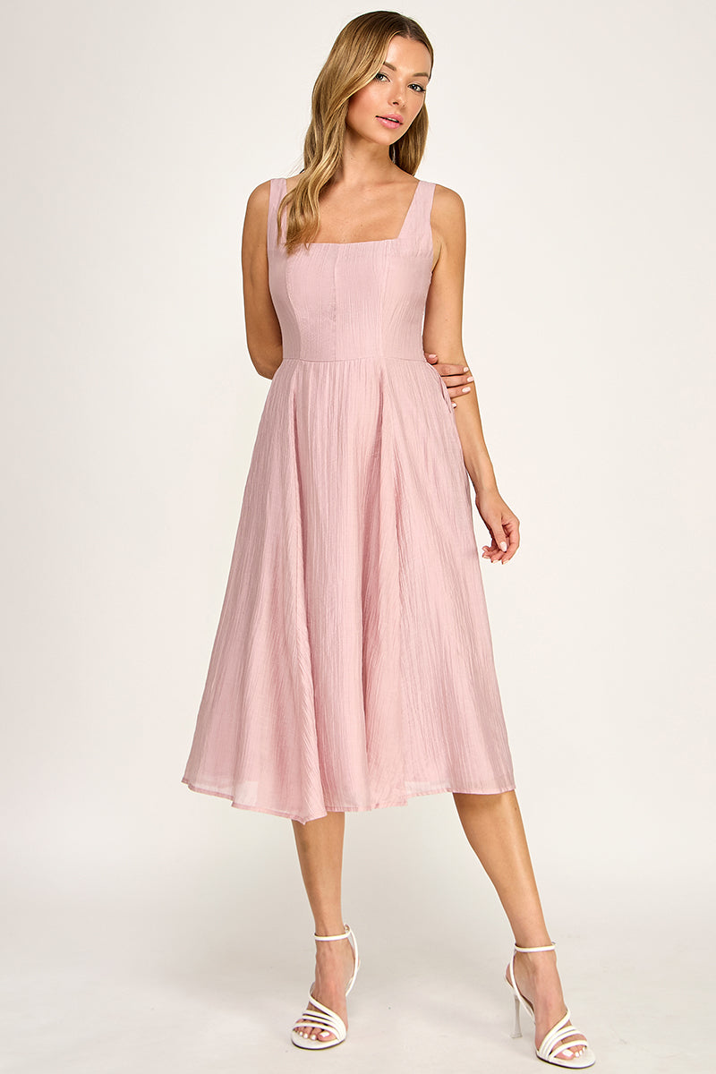 D5544 Square Neck Midi Dress
