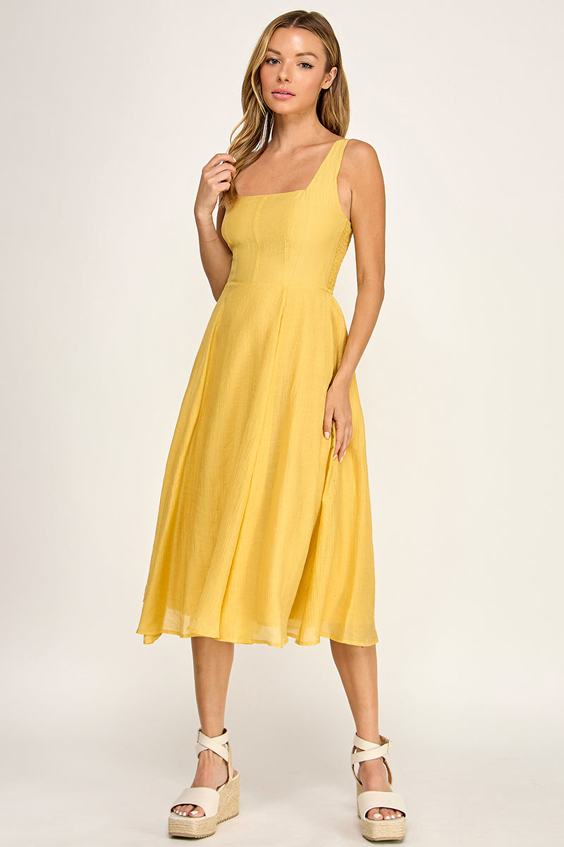 D5544 Square Neck Midi Dress